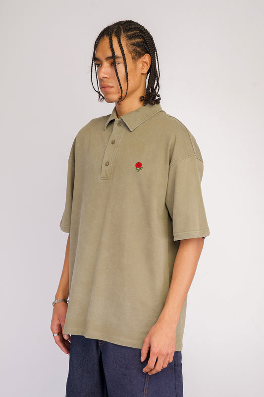 Relaxed Fit Polo Yaka Yıkamalı Tişört