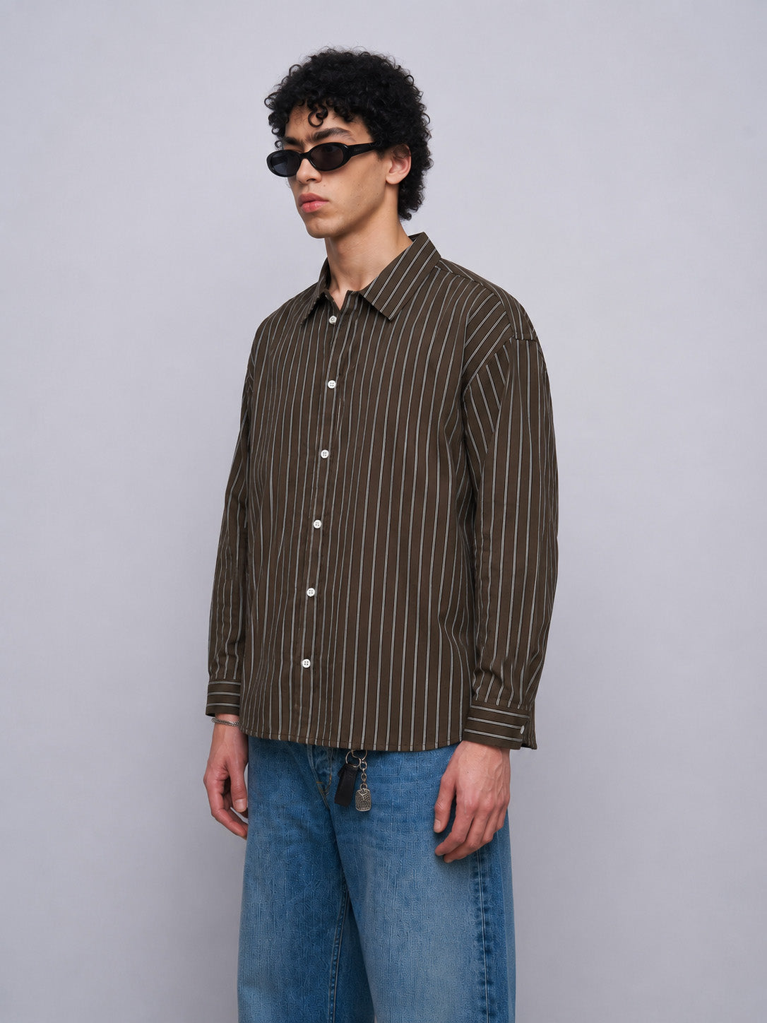 Oversize İnce Çizgili Gömlek