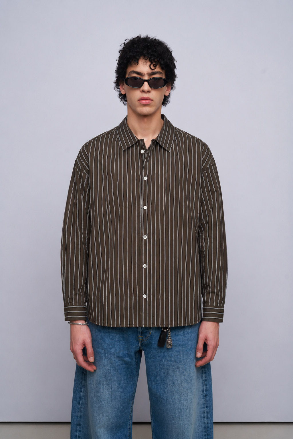 Oversize İnce Çizgili Gömlek