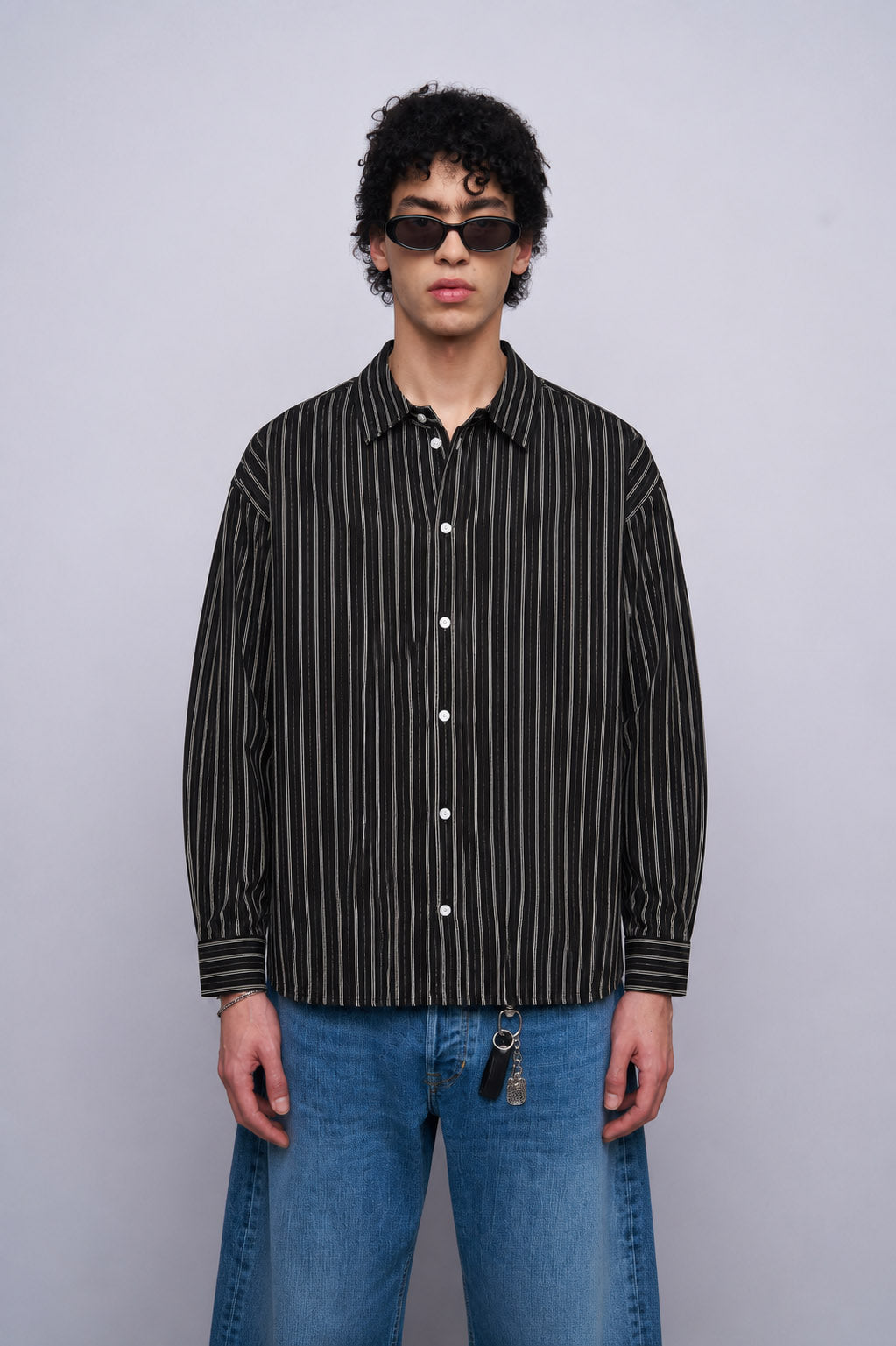 Oversize İnce Çizgili Gömlek
