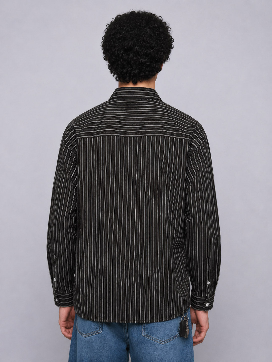 Oversize İnce Çizgili Gömlek