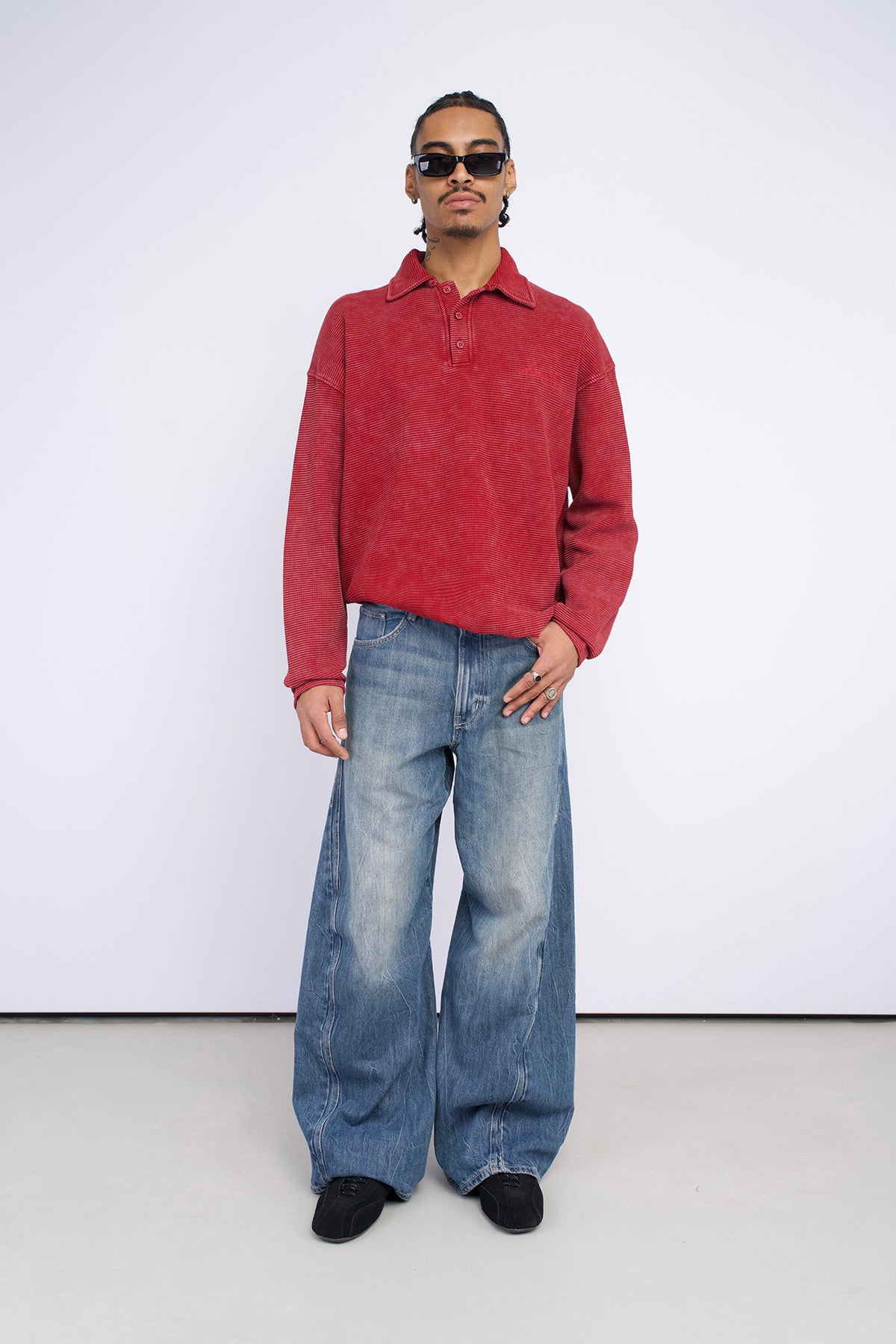WAFFLE POLO YAKA OVERSIZE SWEATSHIRT