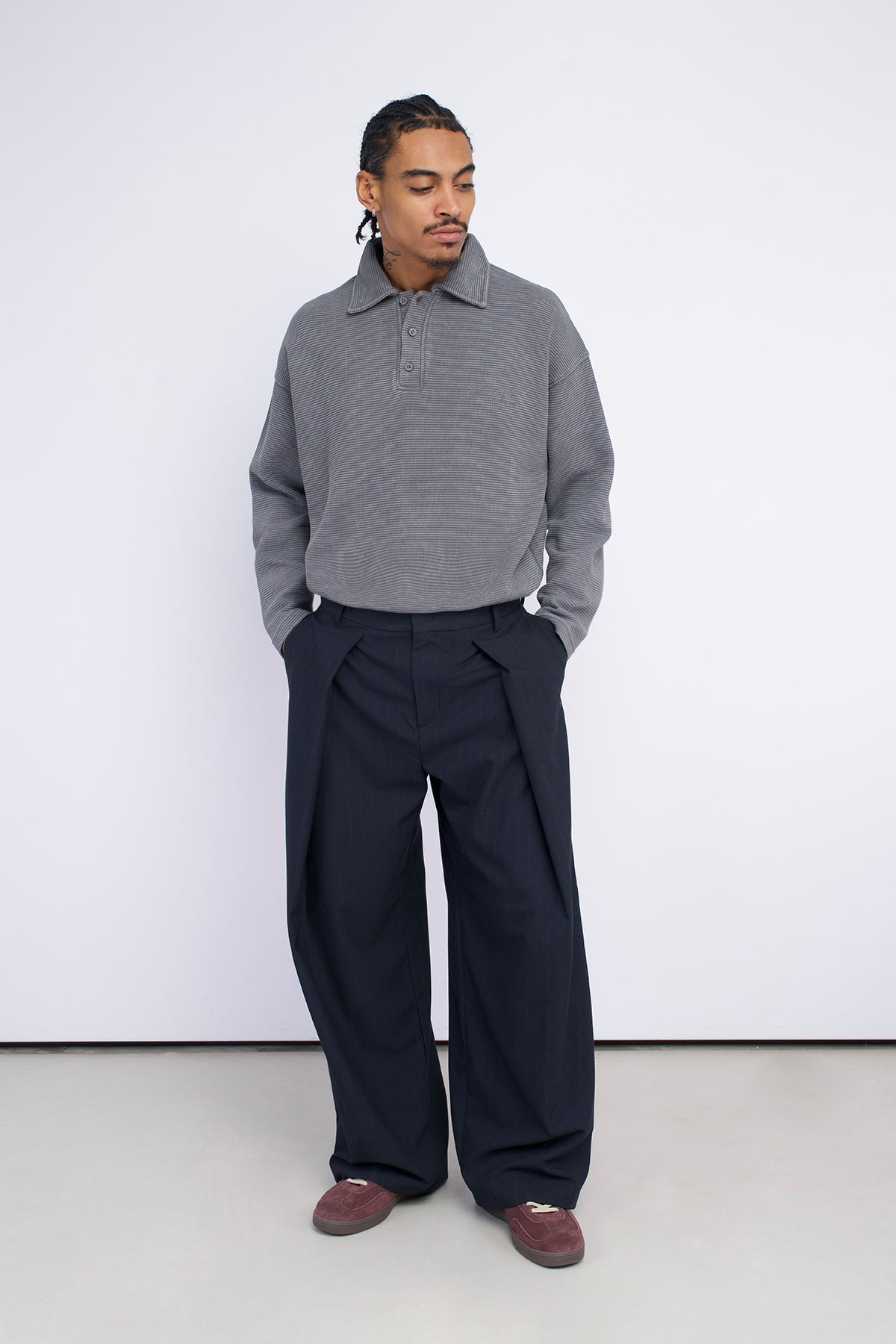 WAFFLE POLO YAKA OVERSIZE SWEATSHIRT