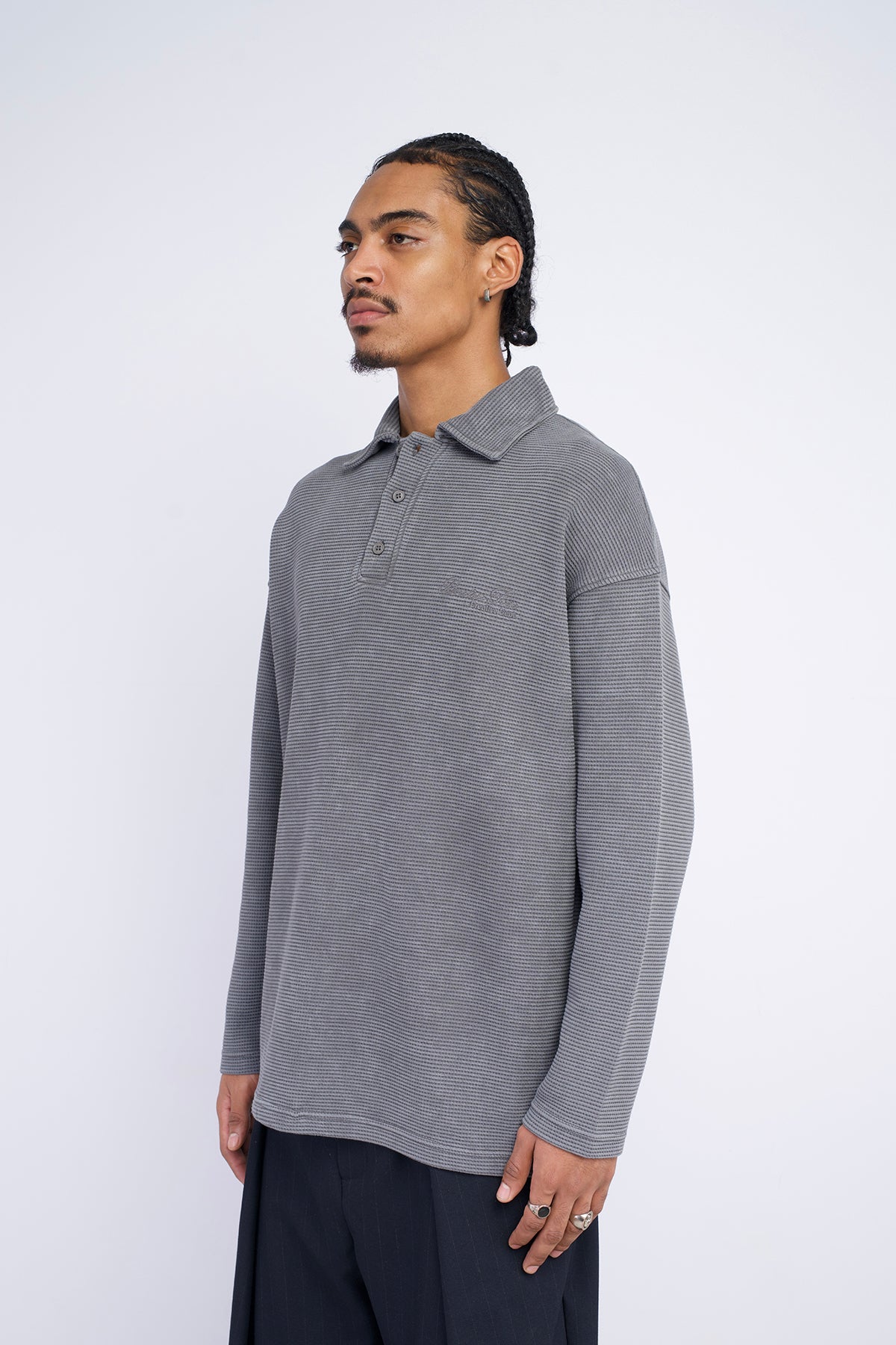 WAFFLE POLO YAKA OVERSIZE SWEATSHIRT