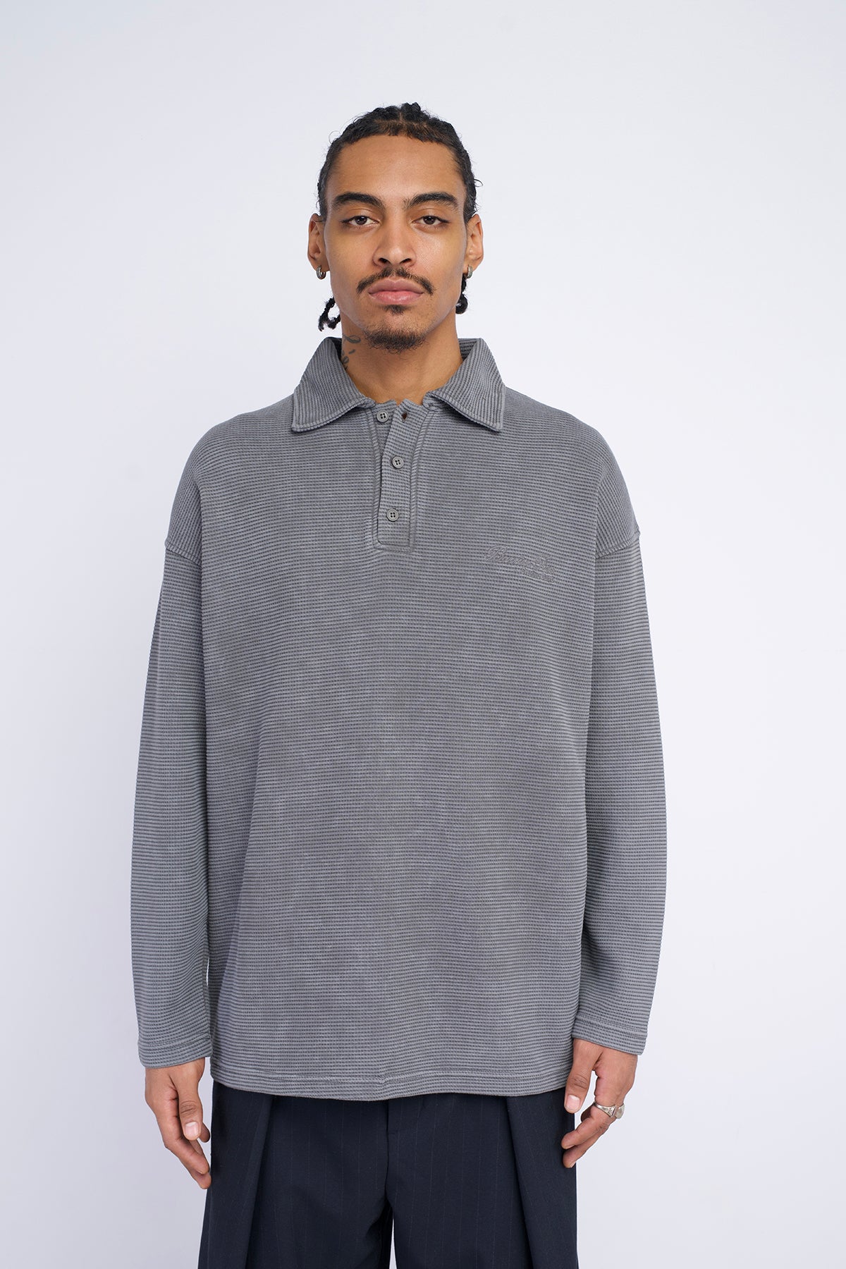 WAFFLE POLO YAKA OVERSIZE SWEATSHIRT