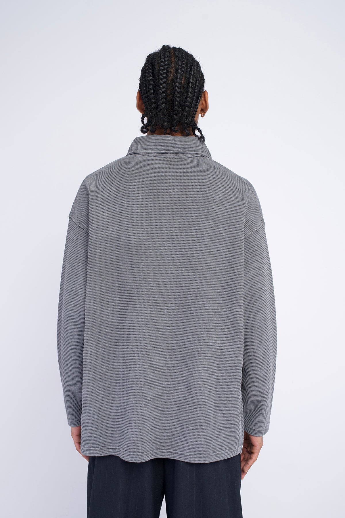 WAFFLE POLO YAKA OVERSIZE SWEATSHIRT