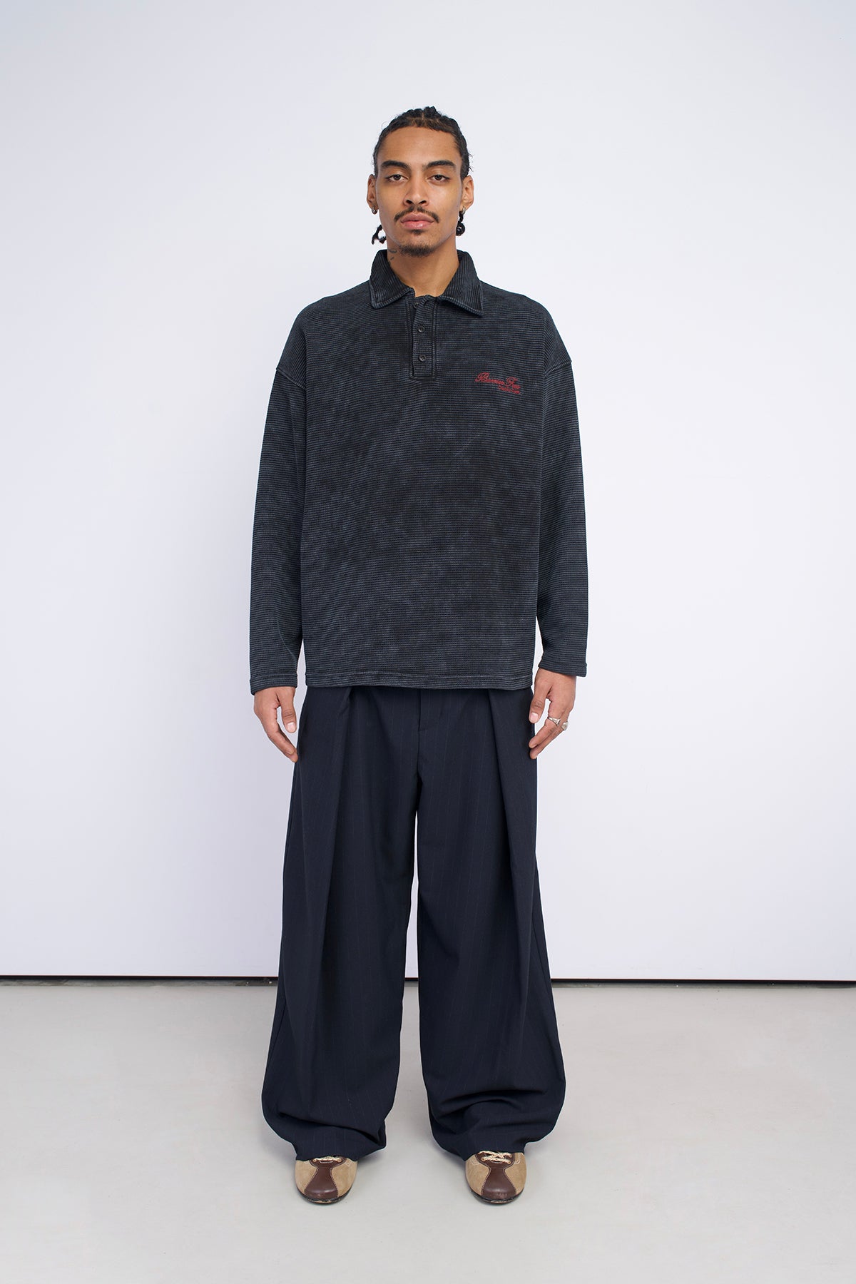WAFFLE POLO YAKA OVERSIZE SWEATSHIRT