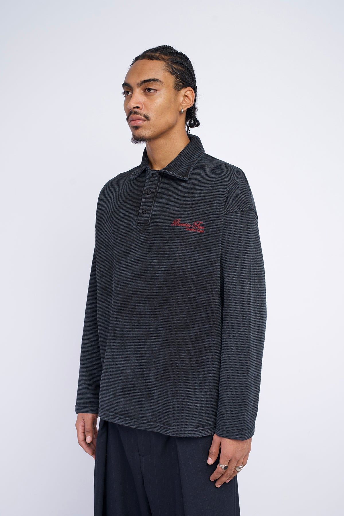 WAFFLE POLO YAKA OVERSIZE SWEATSHIRT