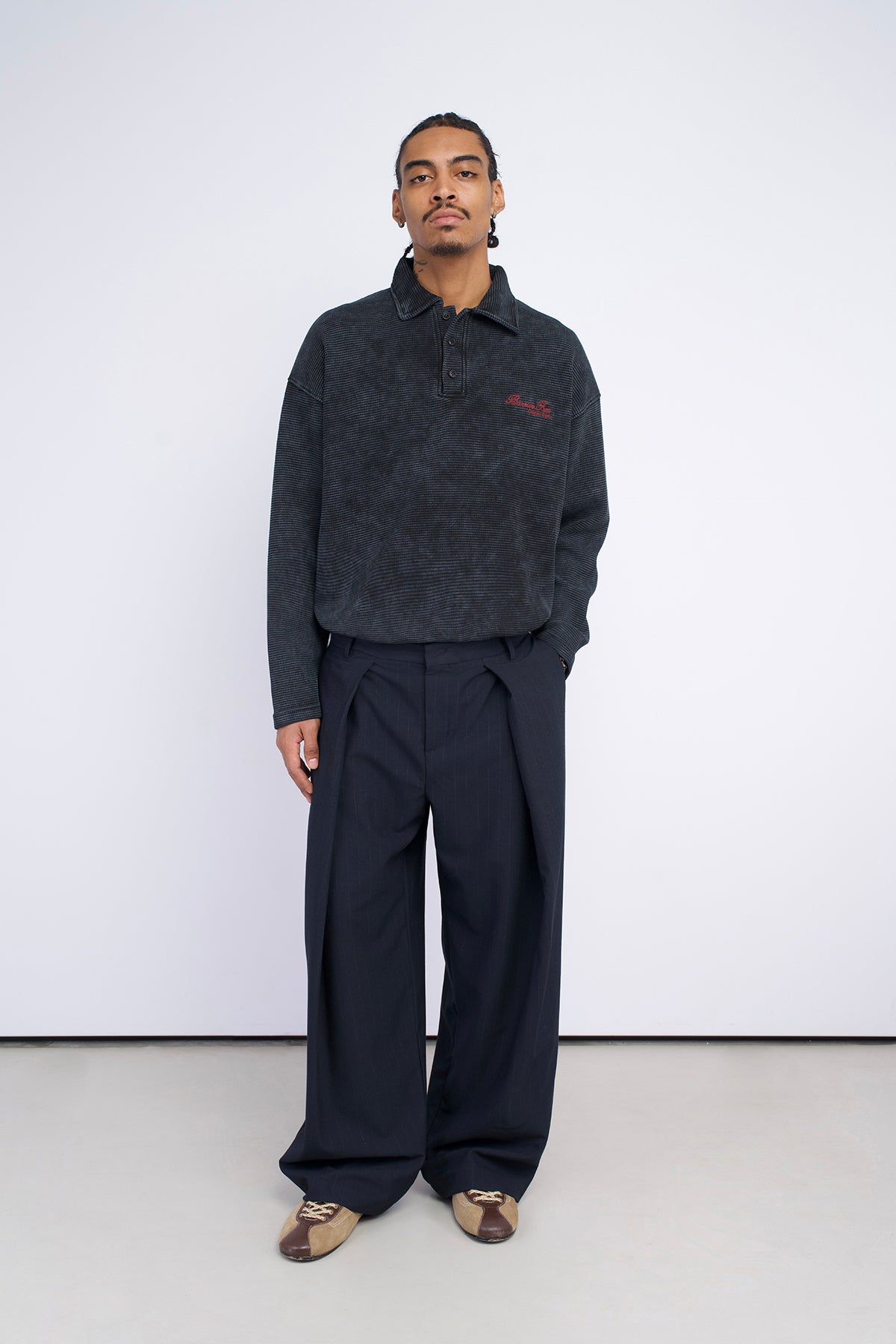 WAFFLE POLO YAKA OVERSIZE SWEATSHIRT